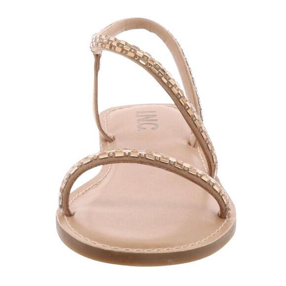 INC Women's Mahlah Embellished Asymmetrical Flat Sandals Bronze Bling Size 8 1/2 - Picture 3 of 4